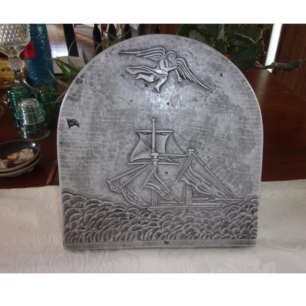 Vintage "Ship With Angel" Chalkware Wall Hanging Plaque
